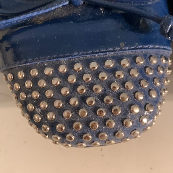 Stuart Weitzman patent leather blue flats w/studs. Preowned-see pics.  Size 9.5 - Picture 2 of 9